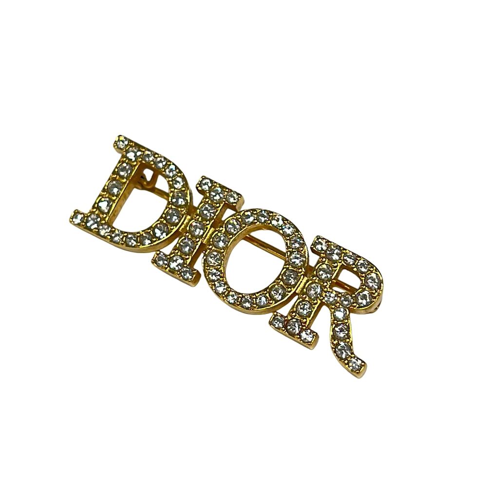 Christian Dior Brooch Gold Clear Hardware Rhinestones